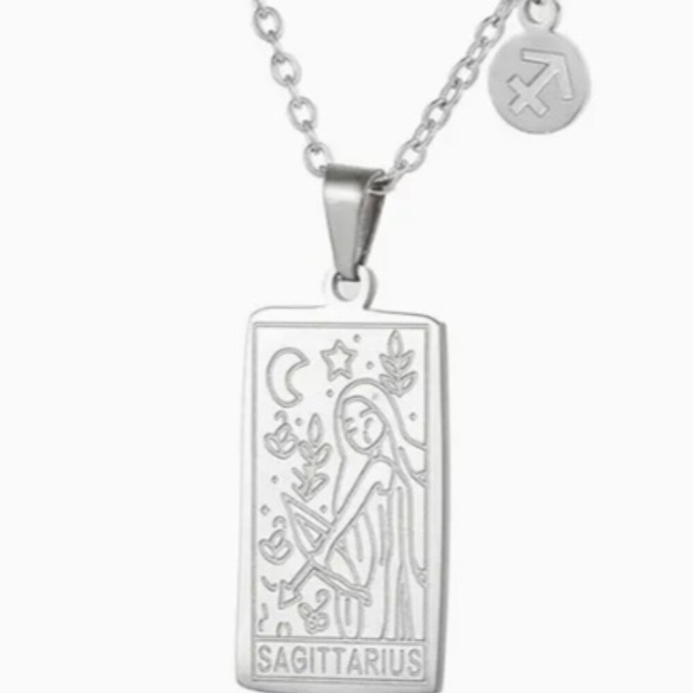 Sagittarius Zodiac Necklace 18K Gold Electro-Plated Stainless Steel Silver
